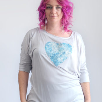 Blue Heart Off Shoulder Kimono T-Shirt. Size M-XL