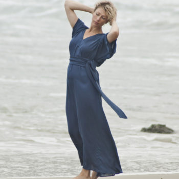 Romantic Kimono Dress, Long Silk Dress, Night Out Dolman Dress. Size M-L