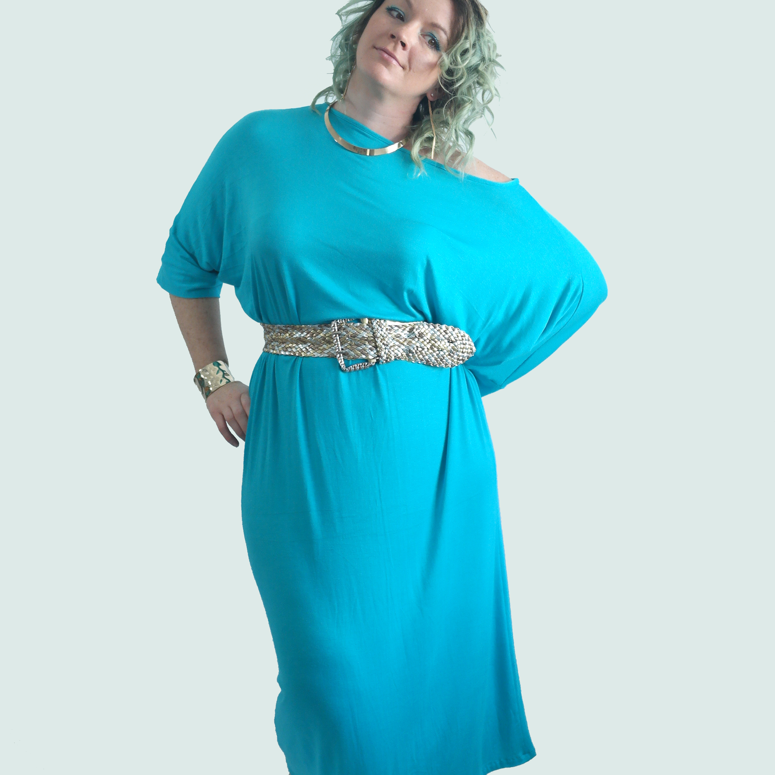 Bright Turquoise T-shirt Kimono Dress. Size M-XXL
