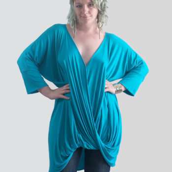 Plunging Neck Turquoise Kimono Top. ONE Size (M-XXL)