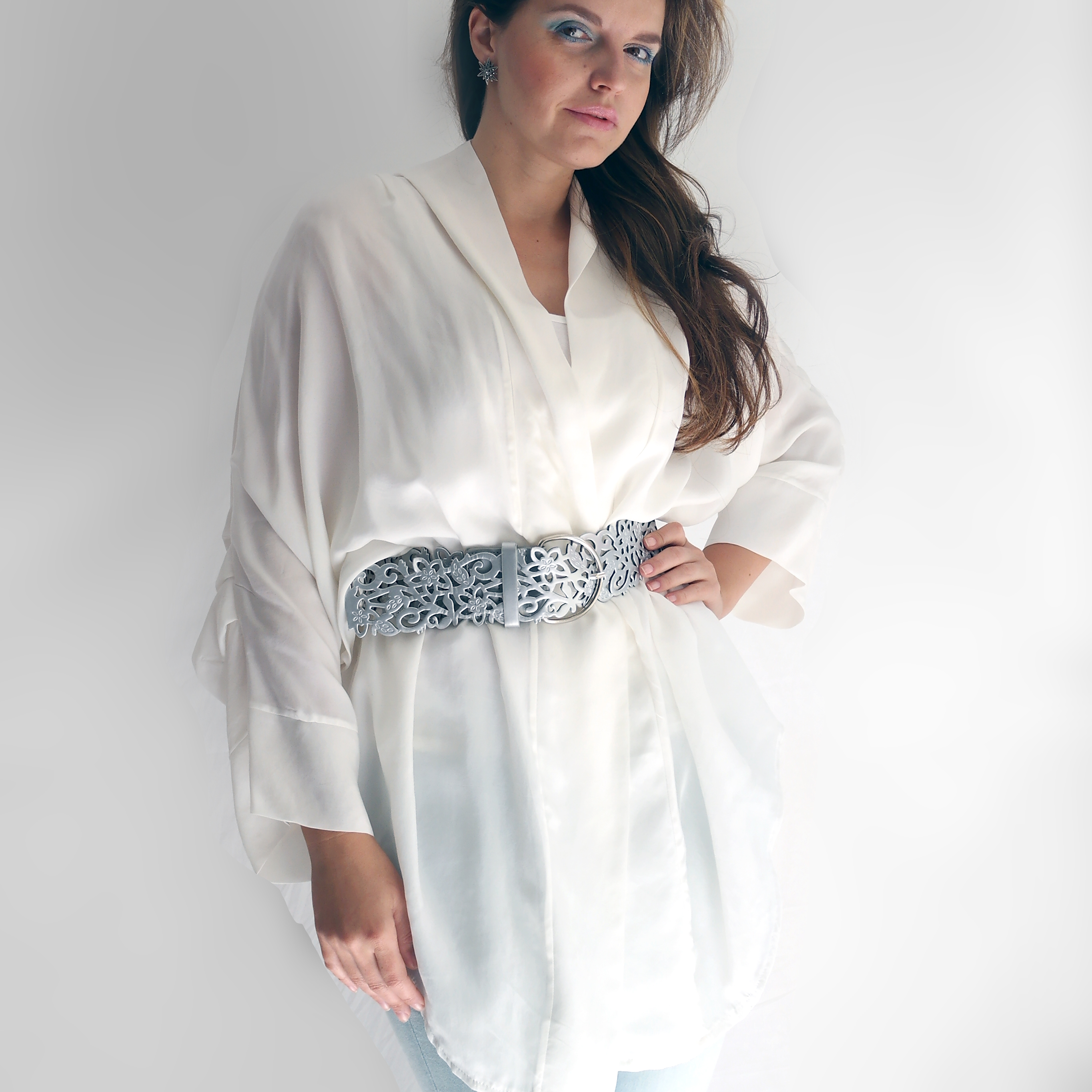 White Lightweight Silk Kimono Jacket. Size M-XL