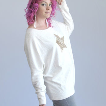 Metallic White V-Neck Kimono Sweater. ONE Size (M-XL)