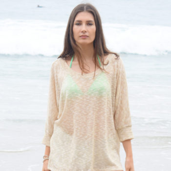 Beige Gold Boat Neck Kimono Beach Sweater. Size M-XL