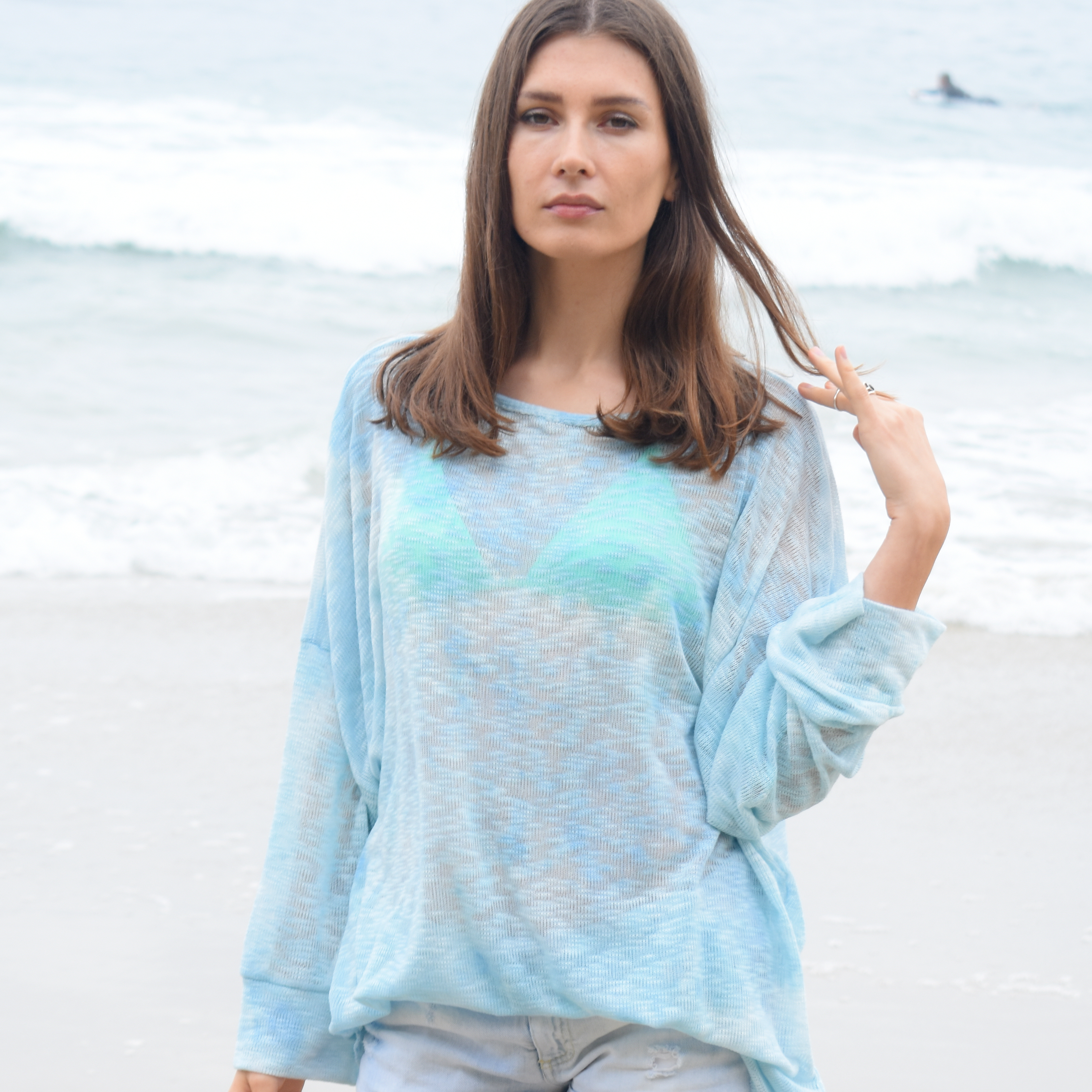 Hand Dyed Watercolor Kimono Beach Sweater. Size M-XXL