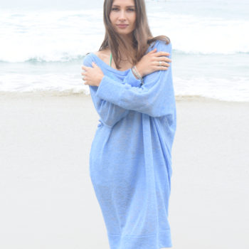 French Blue Off Shoulder Sweater Dress, Beach Sweater. Size L-XXL