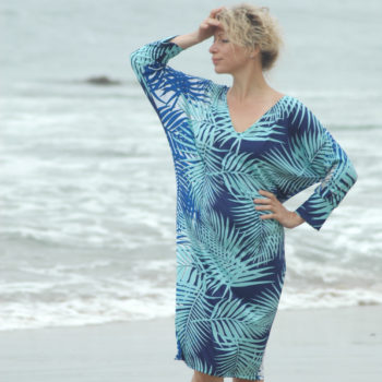 Palms V-Neck Kimono Beach Dress. Size M-XL
