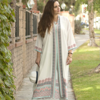 White Silk Kimono Coat with Oriental Detailing. Super Soft Kimono Jacket